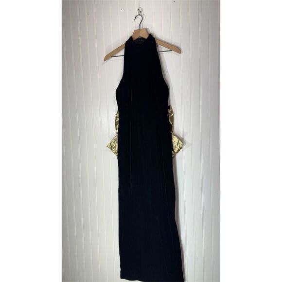 Vintage Jessica McClintock Black Velvet Gold Bow Halter Gown Size 10 USA Made - Picture 1 of 12